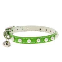 Ошейник синтетик 10мм двойной прошитый с жемчугом и бубенчиком зеленый 30см/00210111-05