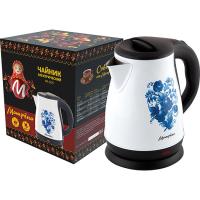 Чайник электр. 1,7л МАТРЕНА диск, стальной белый гжель МА-003