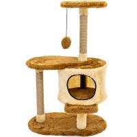 Когтеточка Домик КИРА разборный с площадкой мех,джут 56*42*90см бежевый/8758беж/Дарэленд