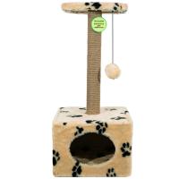 Когтеточка домик с полкой квадрат мех джут беж с игрушкой 35*35*77см/DONBARON