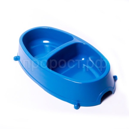 Миска двойная пластик для кошек 0,45л нескользящая голубая