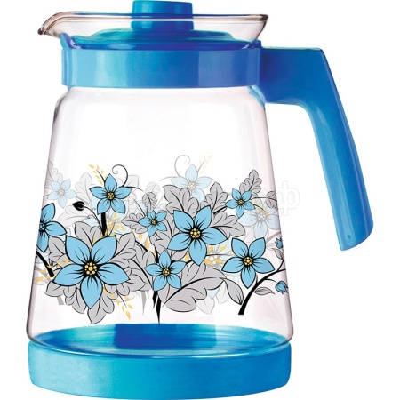 Кувшин 2,5л жаропрочное стекло, пластик ручка, синий