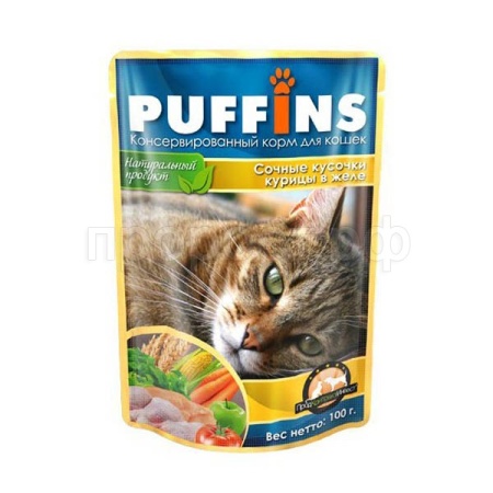 Корм для кошек Пуффинс 100г ЖЕЛЕ курица