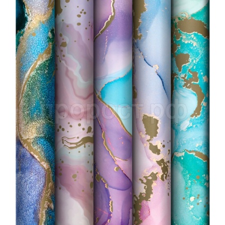 Упаковочная бумага 70*100см "Мраморный стиль" 80г/м2 глянц. ассорти 5 дизайнов MESHU /Рельеф