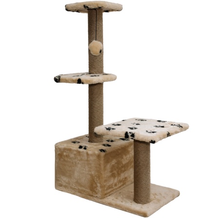 Когтеточка домик с 2-умя полками и домиком квадратная мех джут беж с игрушкой 114*66*38см/DONBARON