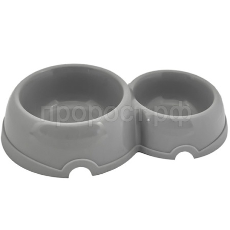 Миска двойная пластик д/кошек и собак 150/250мл серый/2311/Дарэлл
