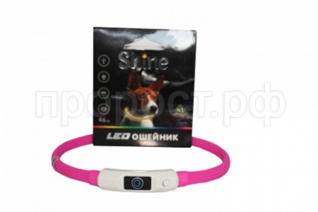 Ошейник светящийся USB силиконовый 1*46см розовый/ЦФ9РЕроз/Евро