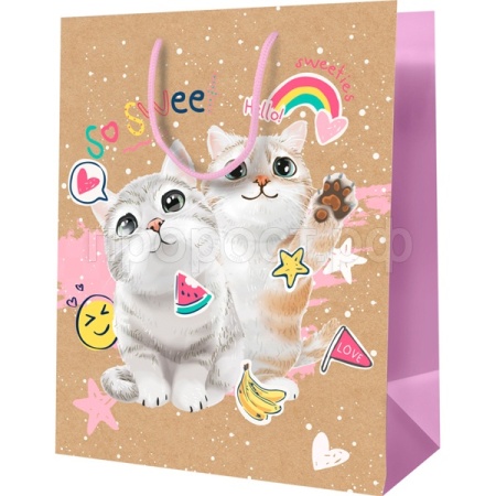 Пакет подарочный 26*32*12см "Милые котята"  крафт MESHU/MS_52269/Рельеф