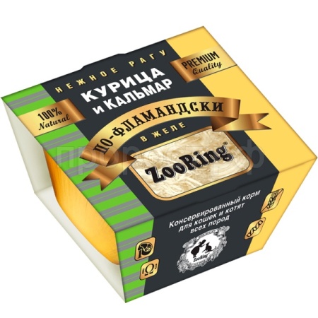 Кошки ZooRing рагу желе курица/кальмар по-фламандски д/кошек и котят ж/б 75гр/12шт/521688