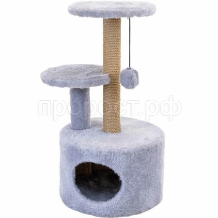 Когтеточка Домик ЧИП круглый с 2-мя полками столбик джут 48*40**65см серый/8346сер/Дарэлл